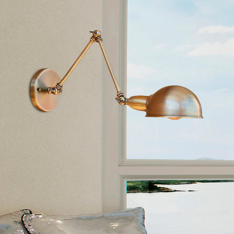 Lisslune | Retro Dome Wall Lamp 1 Bulb Metal Wall Lighting with Swingarm in Brass/Chrome for Bathroom