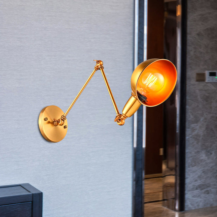Lisslune | Retro Dome Wall Lamp 1 Bulb Metal Wall Lighting with Swingarm in Brass/Chrome for Bathroom