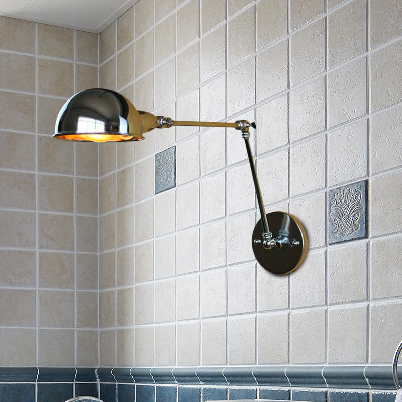 Lisslune | Retro Dome Wall Lamp 1 Bulb Metal Wall Lighting with Swingarm in Brass/Chrome for Bathroom