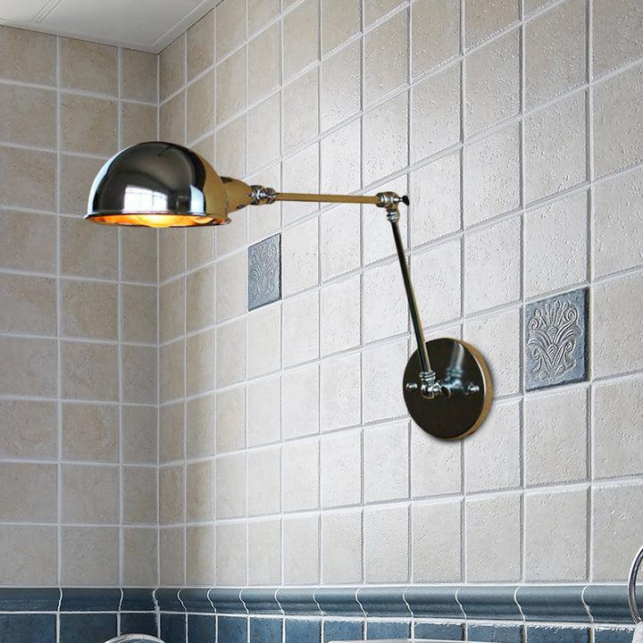 Lisslune | Retro Dome Wall Lamp 1 Bulb Metal Wall Lighting with Swingarm in Brass/Chrome for Bathroom