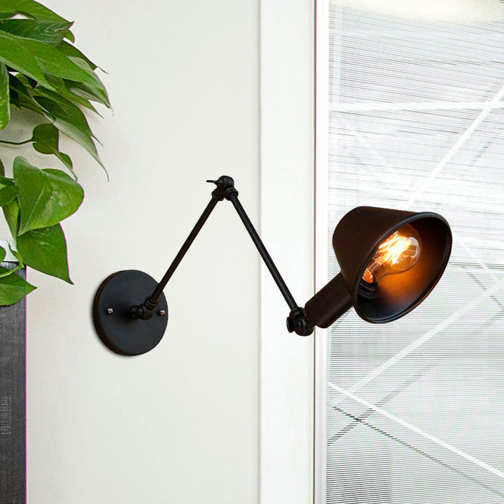 Lisslune | 1 Bulb Wall Lighting Vintage Industrial Conical Shade Metal Wall Lamp in Black/Rust for the Study