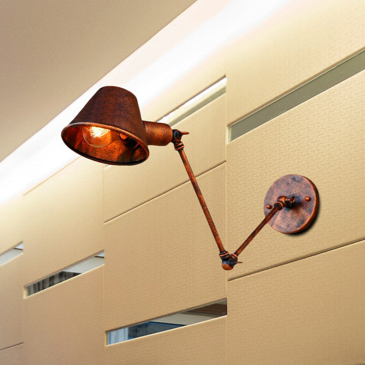 Lisslune | 1 Bulb Wall Lighting Vintage Industrial Conical Shade Metal Wall Lamp in Black/Rust for the Study