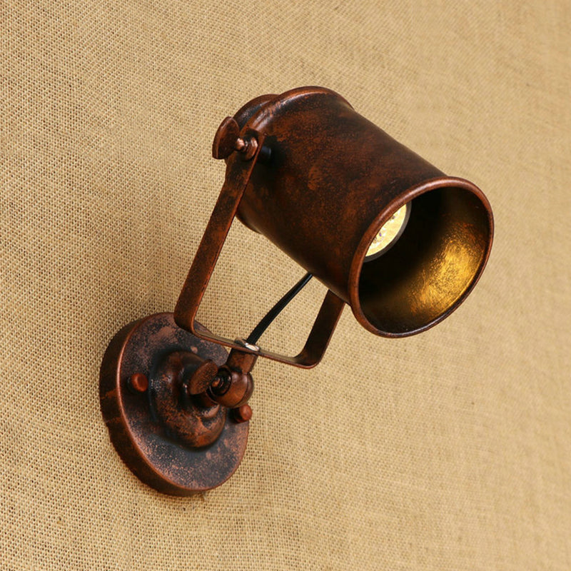 Lisslune | Cylinder Metallic Wall Light Antique Style 1 Light Living Room Wall Mounted Light in Black/Rust
