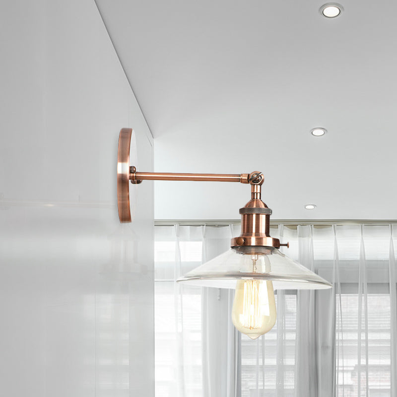 Lisslune | Cone-shaped bedroom wall light vintage clear glass 1 light copper wall lamp