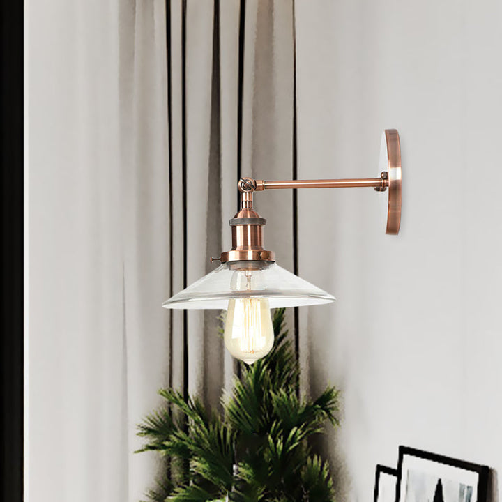 Lisslune | Cone-shaped bedroom wall light vintage clear glass 1 light copper wall lamp