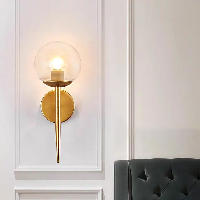 Lisslune | Clear Glass Globe Wall Light Modern 1 Light Living Room Lighting Fixture in Gold