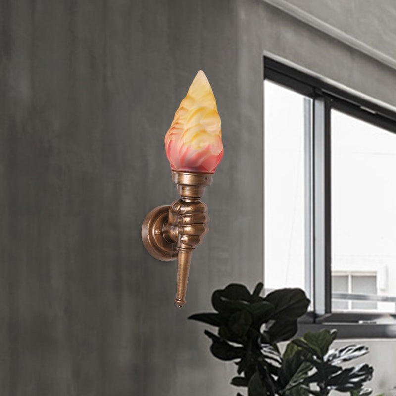 Skørter | Wall mounted lighting Torch Rustic Glass Shade 1 Light Wall Lamp Lighting in Bronze for Hall
