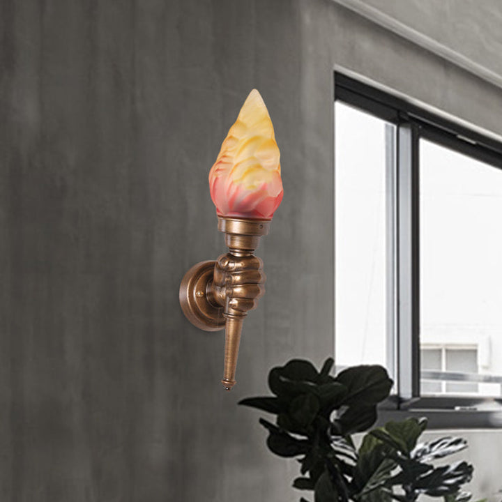 Skørter | Wall mounted lighting Torch Rustic Glass Shade 1 Light Wall Lamp Lighting in Bronze for Hall