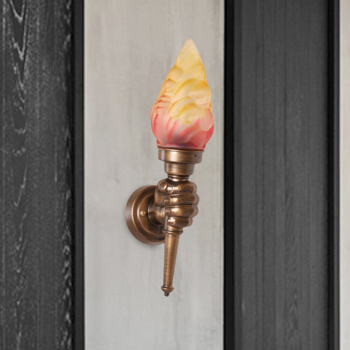 Skørter | Wall mounted lighting Torch Rustic Glass Shade 1 Light Wall Lamp Lighting in Bronze for Hall