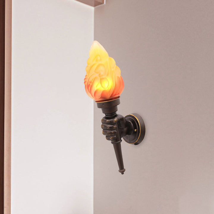 Skørter | Wall mounted lighting Torch Rustic Glass Shade 1 Light Wall Lamp Lighting in Bronze for Hall