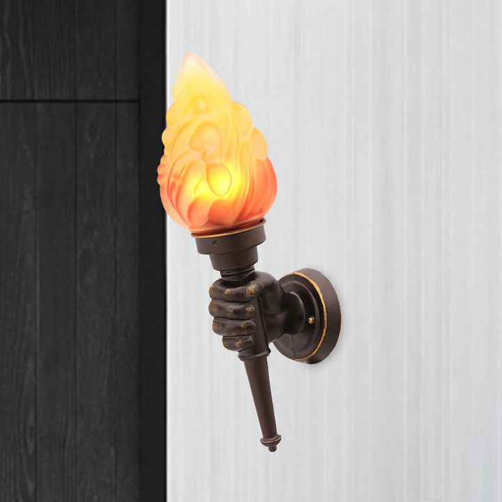 Skørter | Wall mounted lighting Torch Rustic Glass Shade 1 Light Wall Lamp Lighting in Bronze for Hall