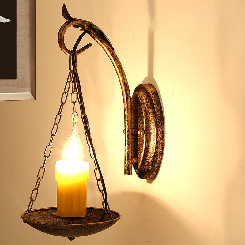 Skørter | Candle Strap Wall Light Rustic Lodge Metallic 1 Light Wall Lamp Lighting for Foyer