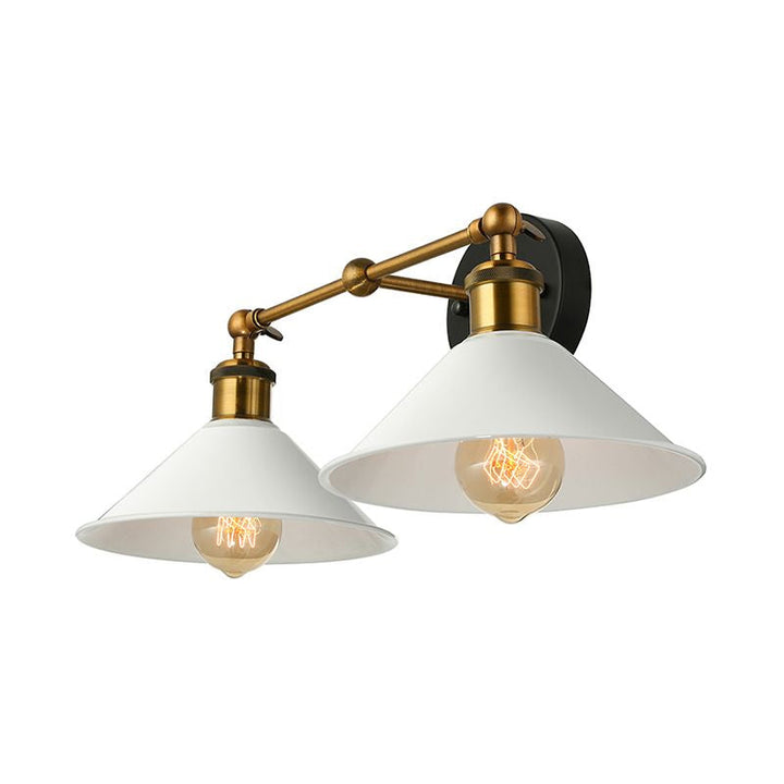 Lisslune | 2 Lights Cone Wall Lamp Vintage Stylish Antique Brass Metal Wall Mount Lighting for Living Room