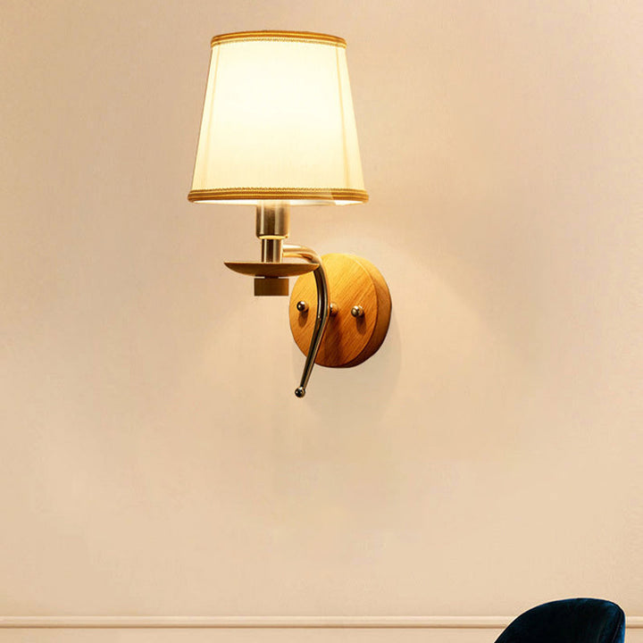 Lisslune | 1-Bulb Tapered Wall Mount Contemporary White/Beige Fabric Wall Light for Corridor