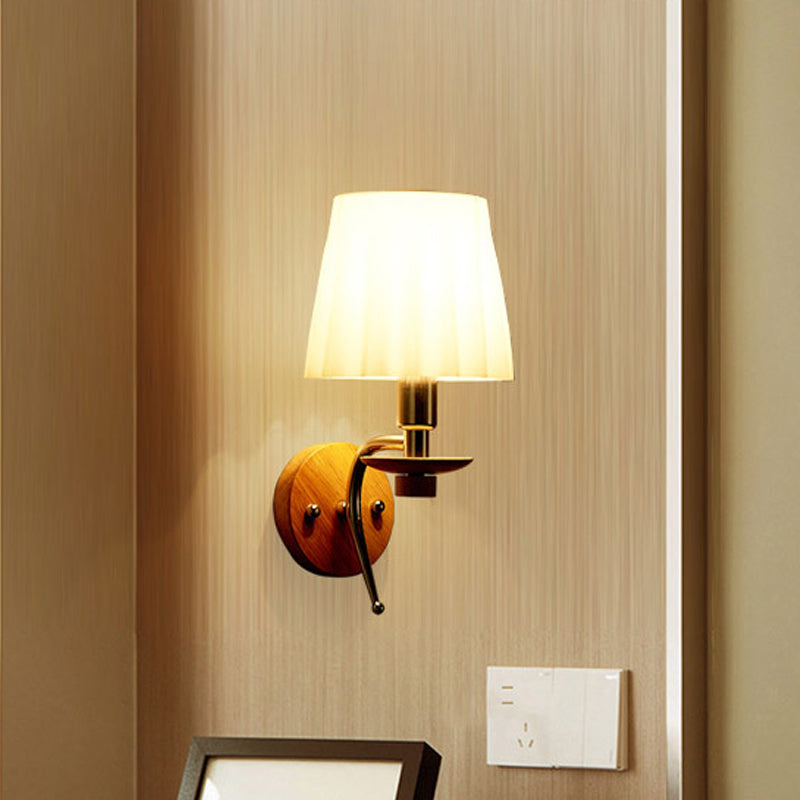 Lisslune | 1-Bulb Tapered Wall Mount Contemporary White/Beige Fabric Wall Light for Corridor