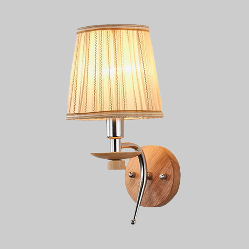 Lisslune | 1-Bulb Tapered Wall Mount Contemporary White/Beige Fabric Wall Light for Corridor