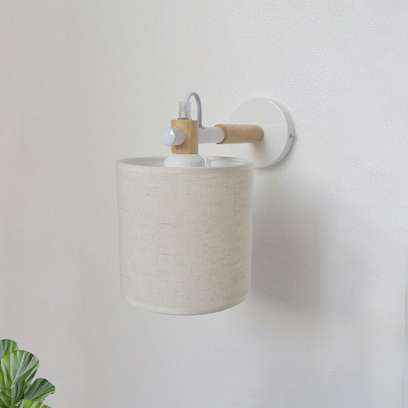 Lisslune | 1 Bulb Cylinder Wall Mounted Light Simple Stylish White Fabric Wall Light Wall Lighting for Bedroom