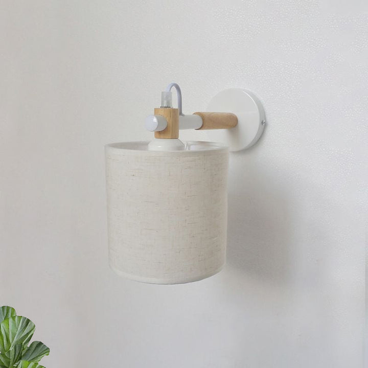 Lisslune | 1 Bulb Cylinder Wall Mounted Light Simple Stylish White Fabric Wall Light Wall Lighting for Bedroom