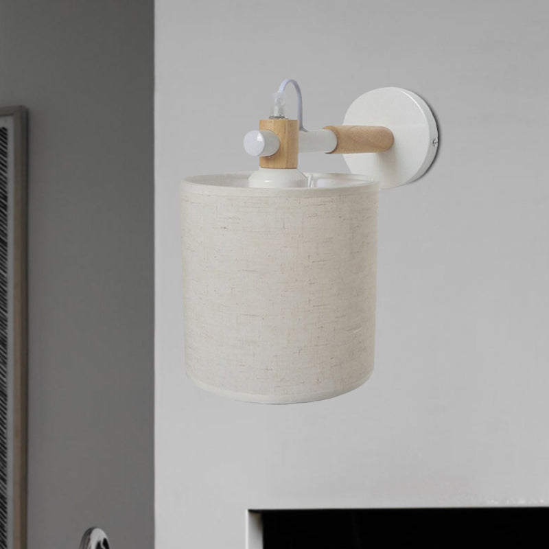 Lisslune | Fabric Cylindrical Wall Light Modernist 1 Light Bedroom Wall Mounted Light with Wood Connection in Black/White