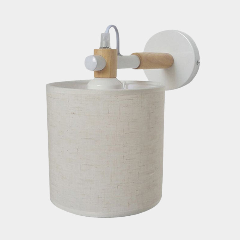 Lisslune | Fabric Cylindrical Wall Light Modernist 1 Light Bedroom Wall Mounted Light with Wood Connection in Black/White