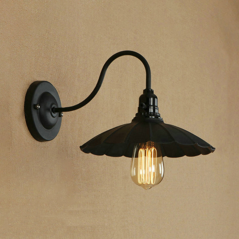 Skørter | Gooseneck Living Room Wall Mount Light with Curved Shade Industrial Metal 1 Bulb Black Wall Attachment, 10"/13" Diameter