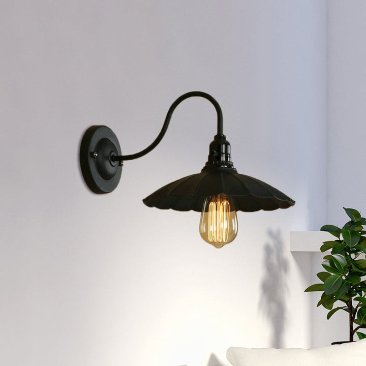 Skørter | Gooseneck Living Room Wall Mount Light with Curved Shade Industrial Metal 1 Bulb Black Wall Attachment, 10"/13" Diameter