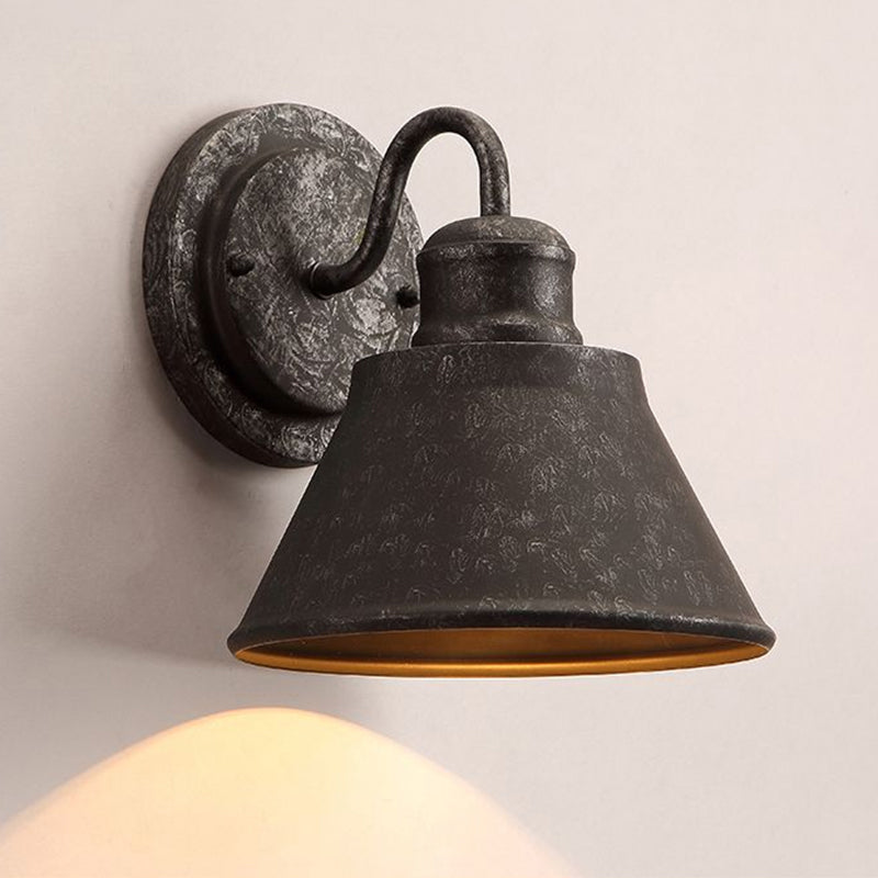 Lisslune | Metal Antique Black Wall Lights Drum/Trumpet Shade 1-Light Retro Rustic Wall Lamp Fixture
