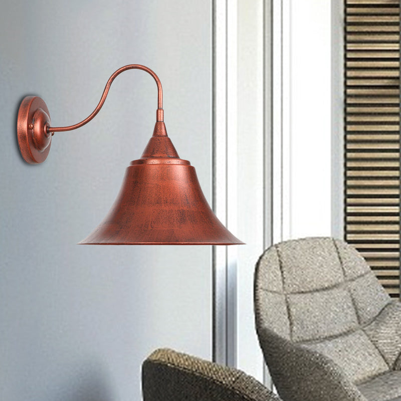 Lisslune | Metal Black/Rust Sconces Light Cone Shade 1-Light Industrial Wall Mounted Lighting with Gooseneck