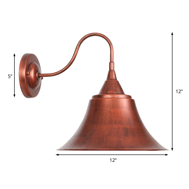 Lisslune | Metal Black/Rust Sconces Light Cone Shade 1-Light Industrial Wall Mounted Lighting with Gooseneck