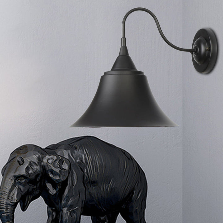 Lisslune | Metal Black/Rust Sconces Light Cone Shade 1-Light Industrial Wall Mounted Lighting with Gooseneck