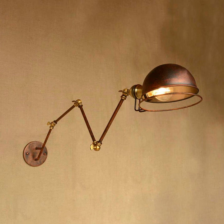 Lisslune | Bowl Shade Iron Wall Lamp with Swivel Arm Antique Style 1 Head Study Wall Light Fixture in Rust