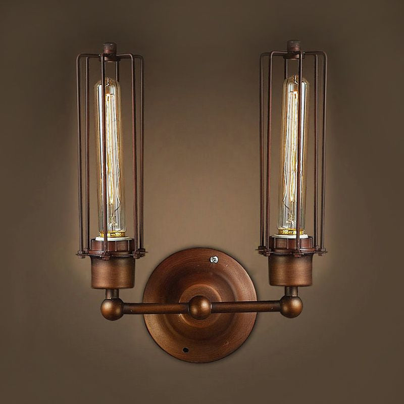 Skørter | 1/2/4-light cage wall sconce lighting with tubular industrial bronze wrought iron wall lamp for dining table