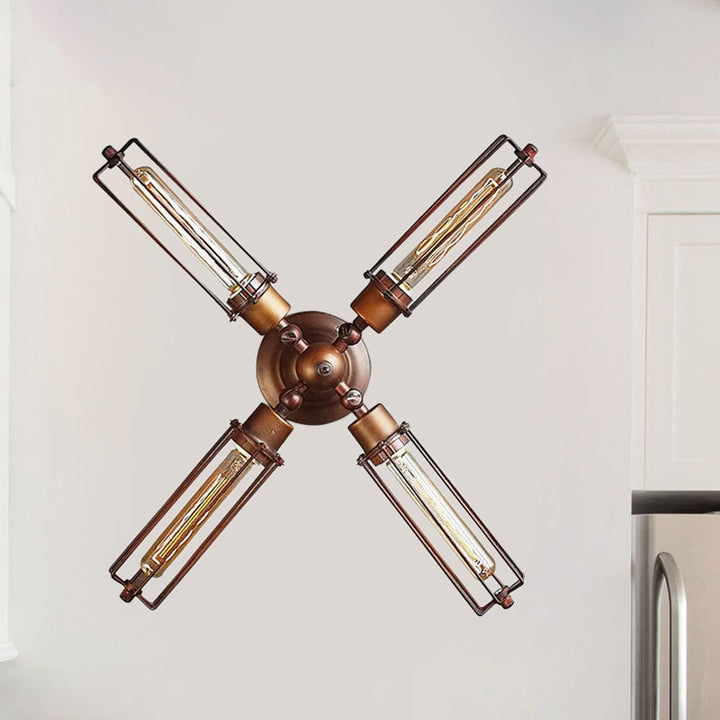 Skørter | 1/2/4-light cage wall sconce lighting with tubular industrial bronze wrought iron wall lamp for dining table