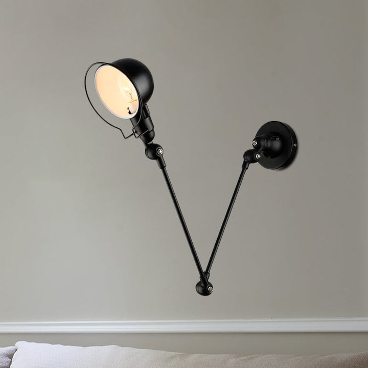 Lisslune | Black/White Swing Arm Wall Light with Bowl Shade Industrial Metal 1 Head Hallway Wall Lamp
