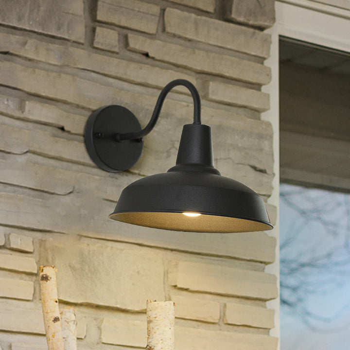 Skørter | Farmhouse Barn Wall Sconce Lighting 1 Bulb Metal Wall Lamp with Neck Arm in Black for Porch