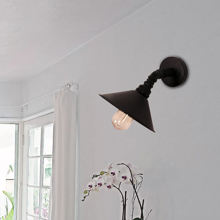 Lisslune | One Bulb Wall Lamp with Cone Shade Metal Industrial Bedroom Wall Light Fixture in Black/Rust