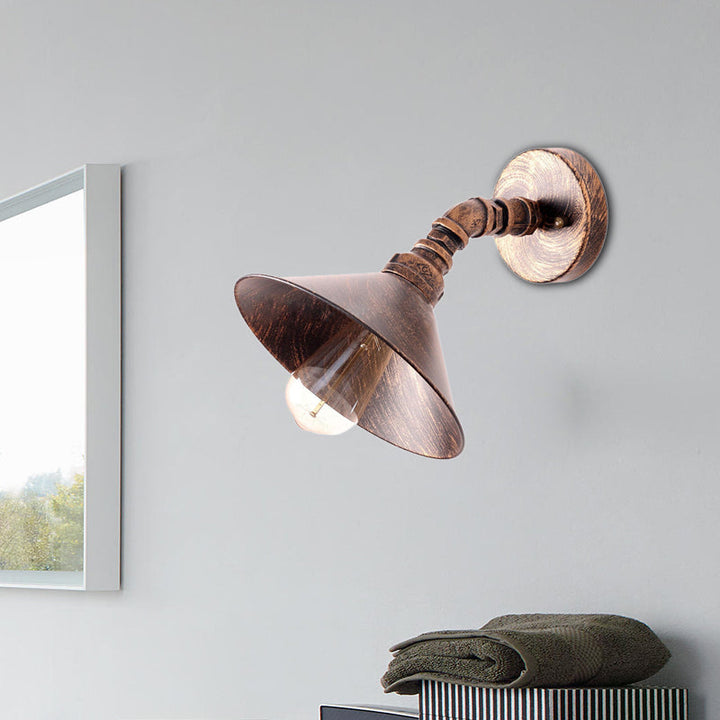 Lisslune | One Bulb Wall Lamp with Cone Shade Metal Industrial Bedroom Wall Light Fixture in Black/Rust