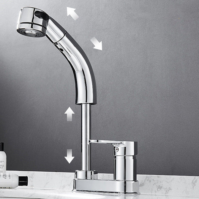 Lisslune | Modern Style Sink Faucet Copper Handle Low Arch Pull-out Sink Faucet