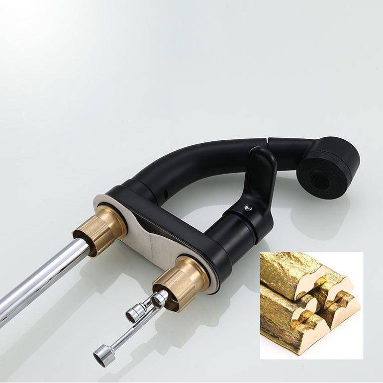 Lisslune | Modern Style Sink Faucet Copper Handle Low Arch Pull-out Sink Faucet