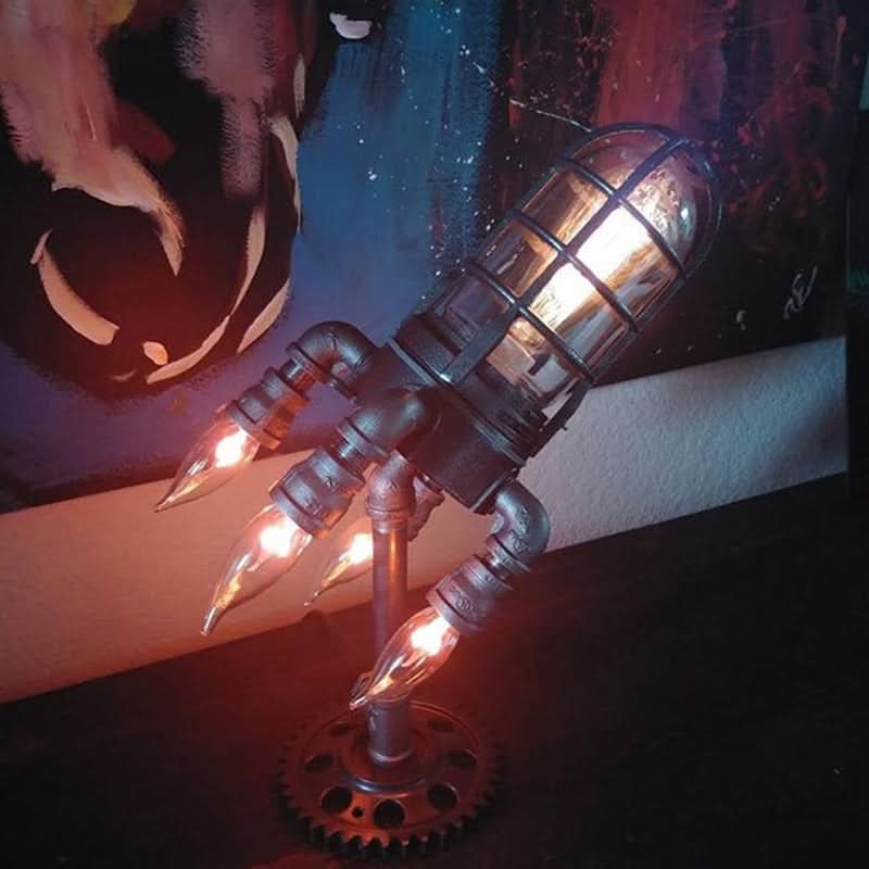 Lisslune | Steampunk Rocket Table Lamp with Flame Light