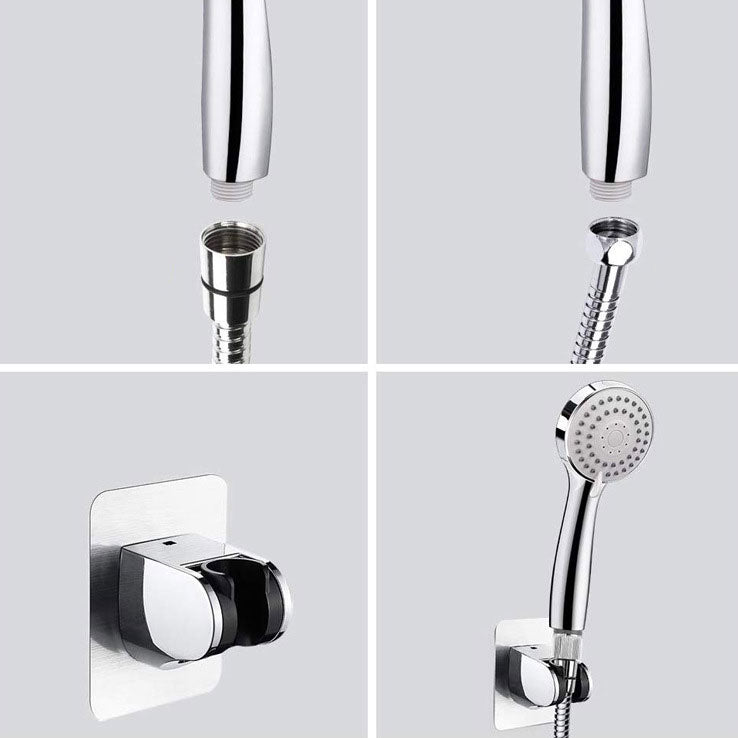Lisslune | 4-Setting Silver Shower Set Concealed Wall Mount Holder Tee with Outlet