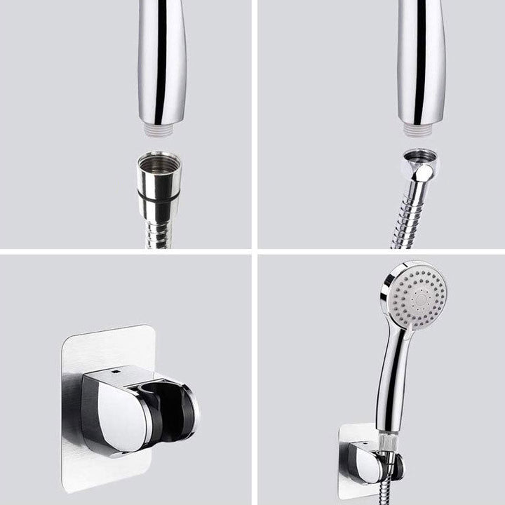 Lisslune | 4-Setting Silver Shower Set Concealed Wall Mount Holder Tee with Outlet