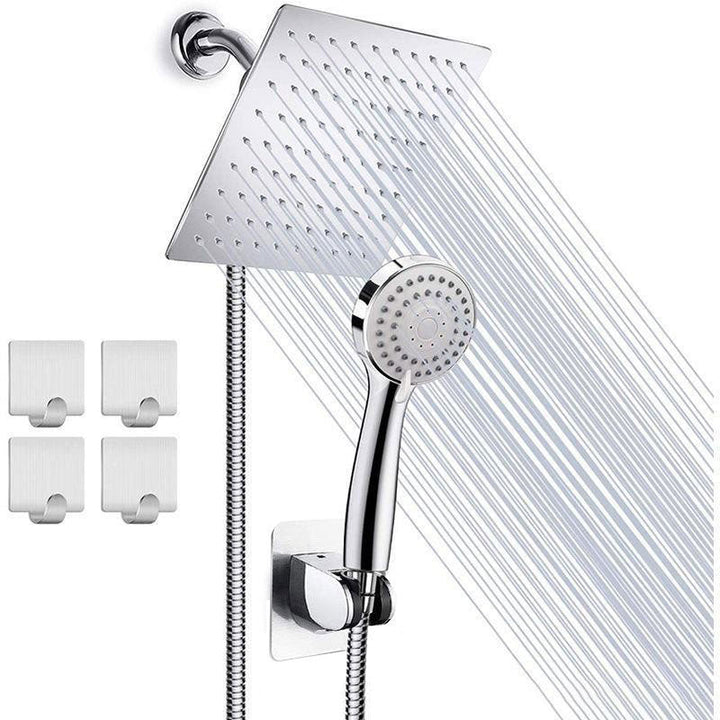 Lisslune | High Pressure 8 Inch Shower Set 3-Function Hand Shower Stainless Steel Square Ceiling Shower Head
