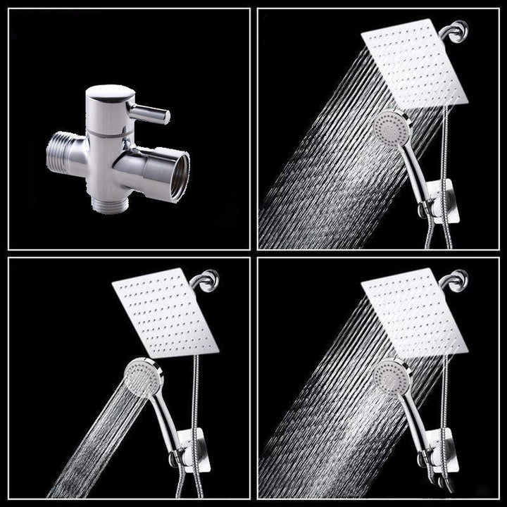 Lisslune | High Pressure 8 Inch Shower Set 3-Function Hand Shower Stainless Steel Square Ceiling Shower Head