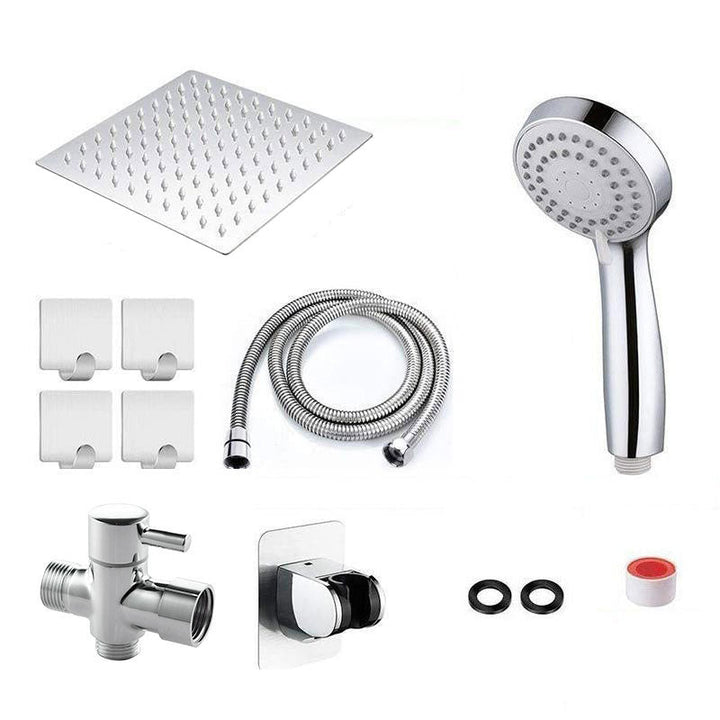 Lisslune | High Pressure 8 Inch Shower Set 3-Function Hand Shower Stainless Steel Square Ceiling Shower Head
