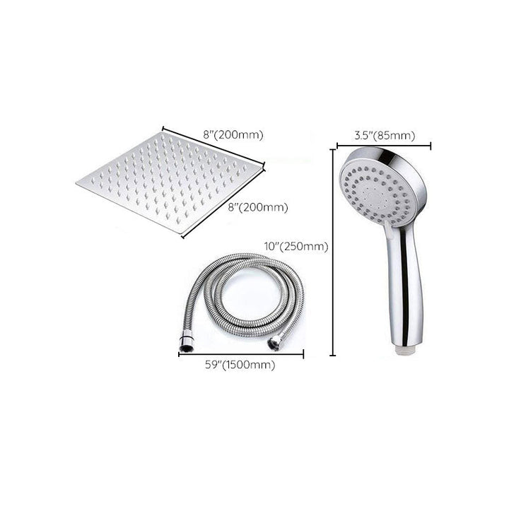 Lisslune | High Pressure 8 Inch Shower Set 3-Function Hand Shower Stainless Steel Square Ceiling Shower Head