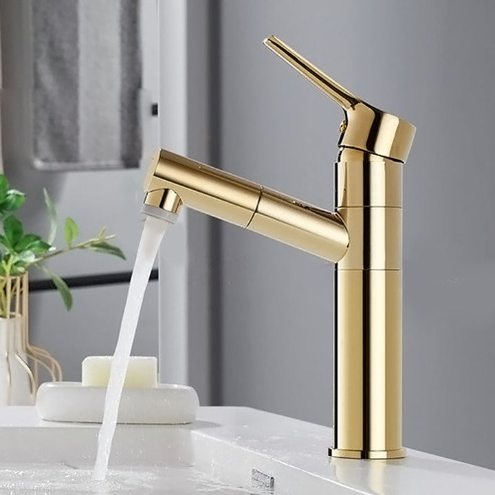 Lisslune | Swivel Spout Sink Faucet Retractable Luxurious Basin Faucet Round Brass Faucet