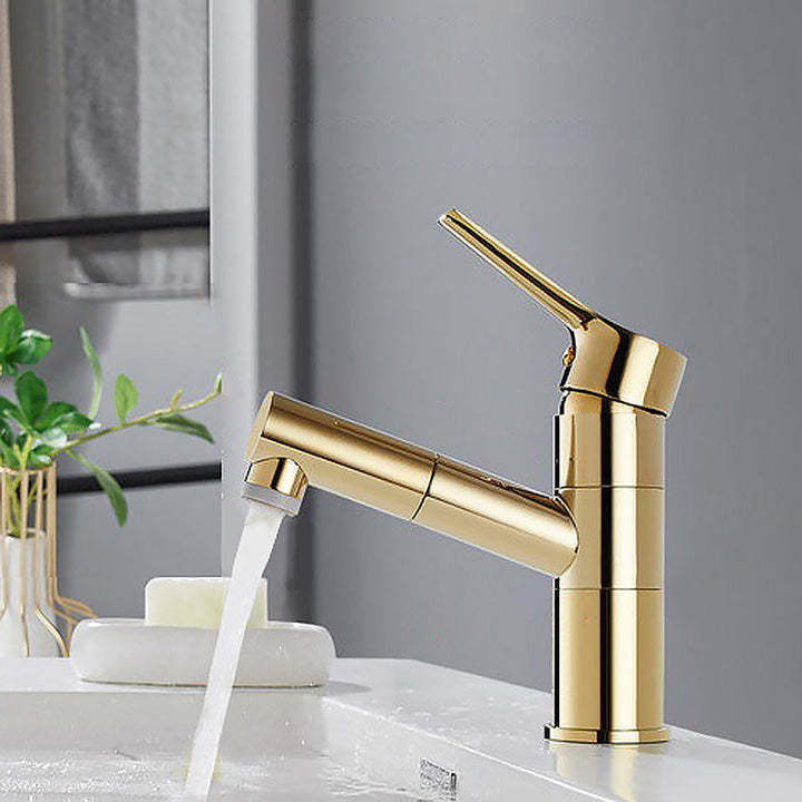 Lisslune | Swivel Spout Sink Faucet Retractable Luxurious Basin Faucet Round Brass Faucet