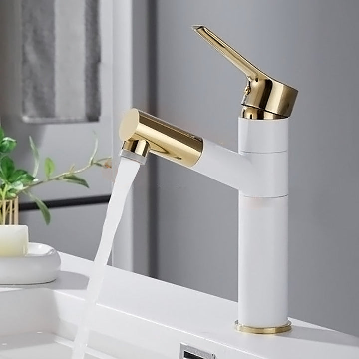 Lisslune | Rotatable Spout Sink Faucet Pull-Out Luxurious Basin Faucet Round Brass Faucet