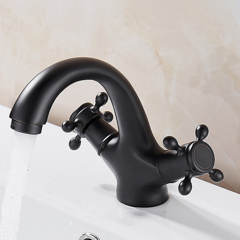 Lisslune | Glam Vanity Sink Faucet Brass Cross Handles Low Arc Sink Mixer